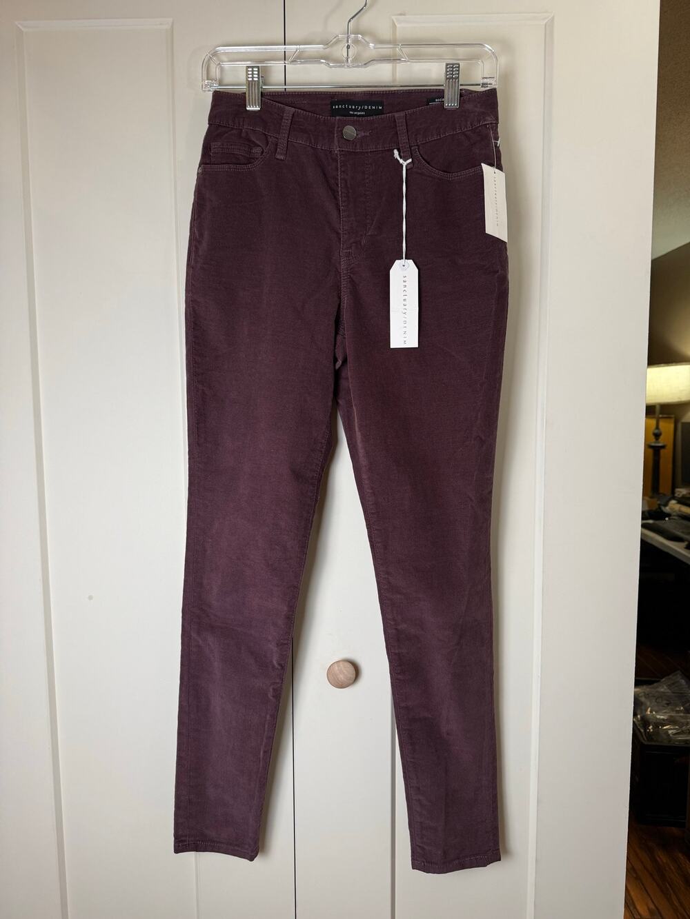 NWT Sanctuary Social Skinny High Rise Velvet Pants 25 Burgundy Plum Stretch
